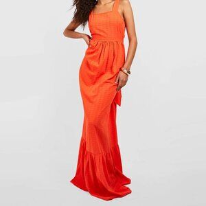 Boho Festival Textured Open Back Tiered Maxi Dress